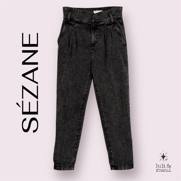 Sézane Austin High‑Waisted Paperboy Jeans Black Ankle Tapered Denim Sz0- No Belt - Picture 3 of 9